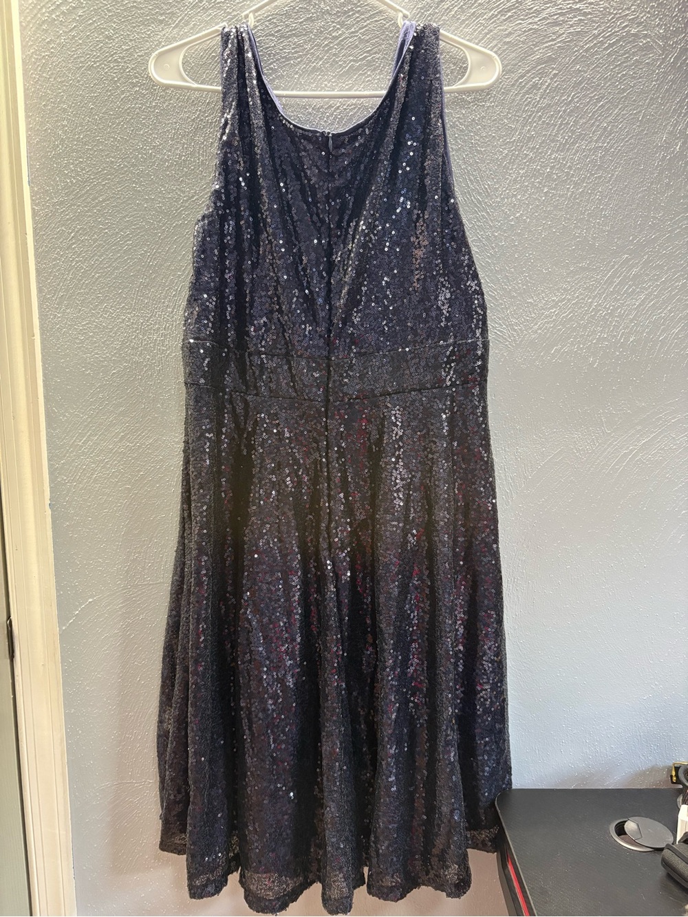 Sleeveless Navy Sequin A-Line Dress
